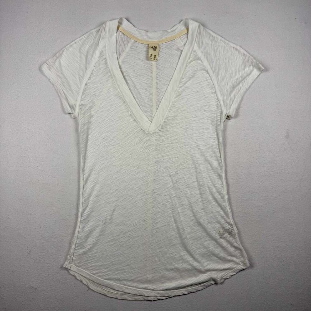 Free People We The Free White V-Neck Short Sleeve Tee Top Size M